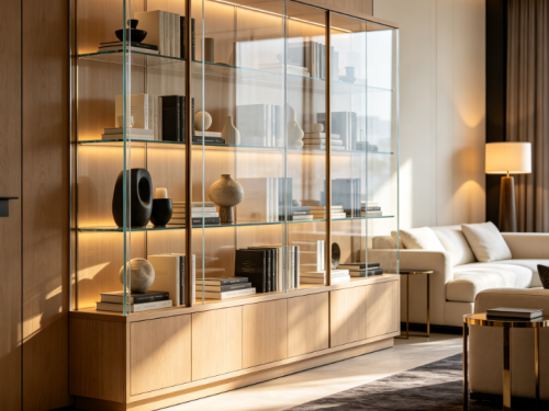 Solid wood whole-wall combination bookcase