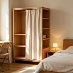 Floating light wood minimalist wardrobe for sunroom