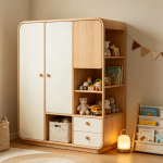 Soft wooden partitioned wardrobe for children's room