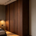 Retro walnut wood wardrobe with drawers
