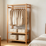 Light oak multi-layer partitioned wooden wardrobe