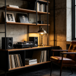 Industrial style solid wood and wrought iron open bookcase