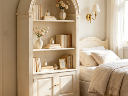Creamy style rounded edge bookcase